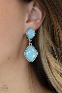 Double Dipping Diamonds - Blue Clip On Earrings