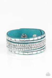 REBEL RADIANCE - PAPARAZZI - BLUE SUEDE RHINESTONE WRAP BRACELET