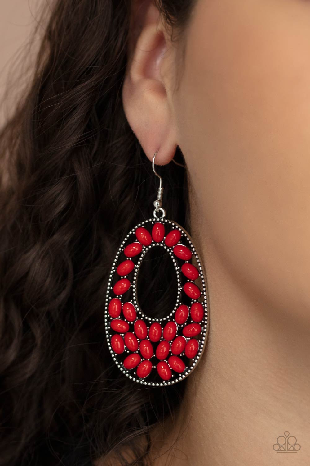 1581Beaded Shores - Red Earrings